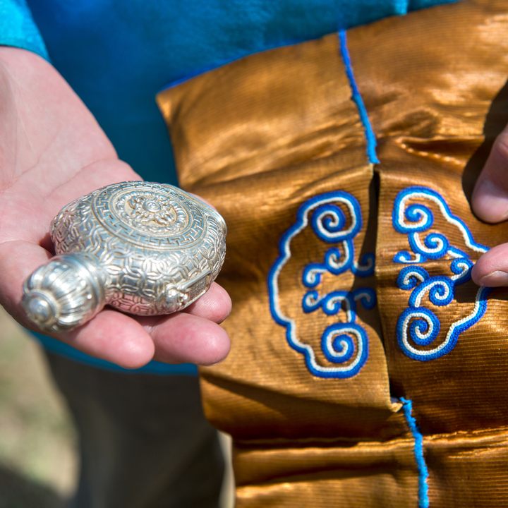 Ornate snuff bottle crafted by a local artisan.