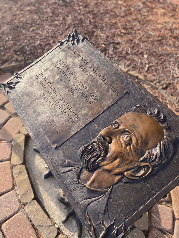 A plaque dedicated to Andrew Still, teacher of osteopathy, at the museum dedicated to his work.